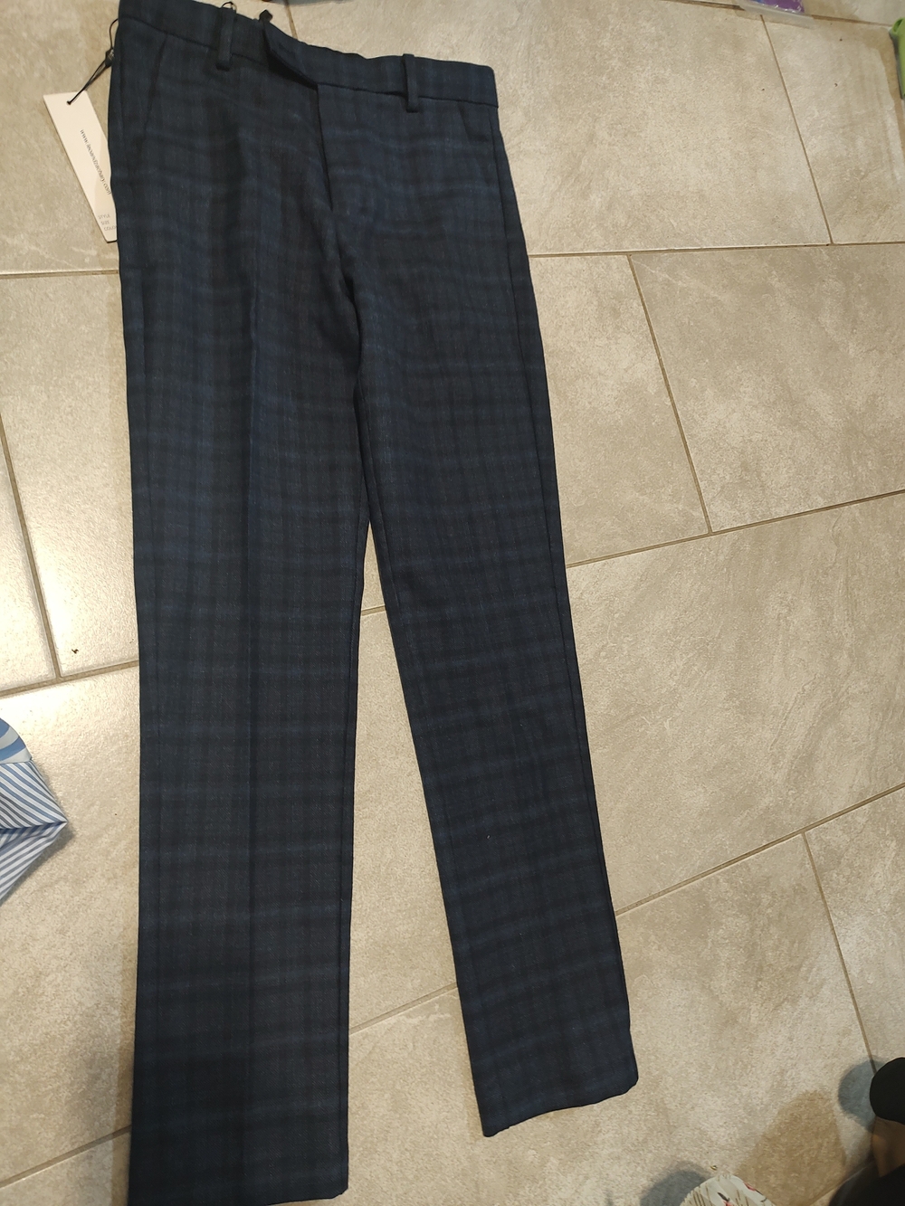 Boys Dark Blue Plaid Dress Pants Size 12